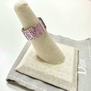 Christian Dior “Dior 2” Trotter Pink Enamel Logo Ring – Size 6 With Dior Pouch